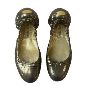 Jimmy Choo Women Bronze Crushed Metallic Italy Slip On Ballet Flats 36.5 W/box